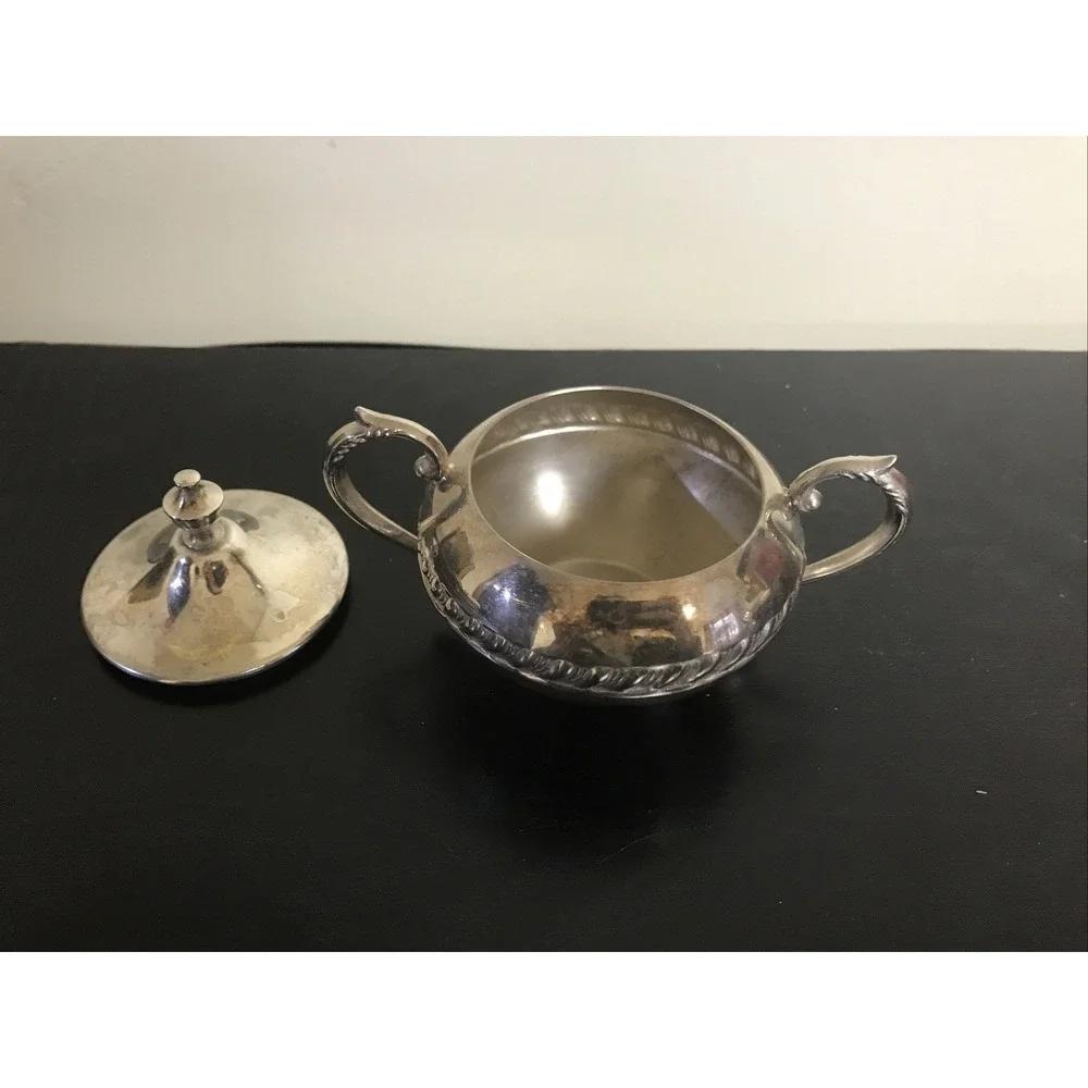 Vintage Silver on Copper Creamer and Lidded Sugar, With Silver Keeper Bags